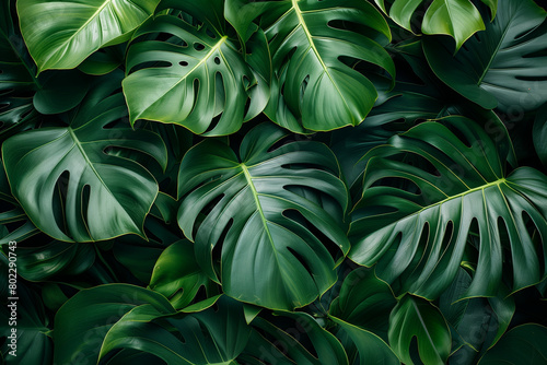 Fresh monstera leaf pattern on a tropical theme