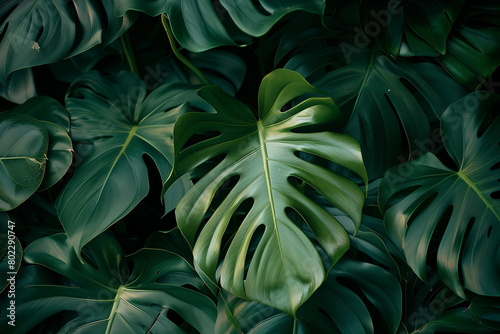 Exotic green monstera leaves background