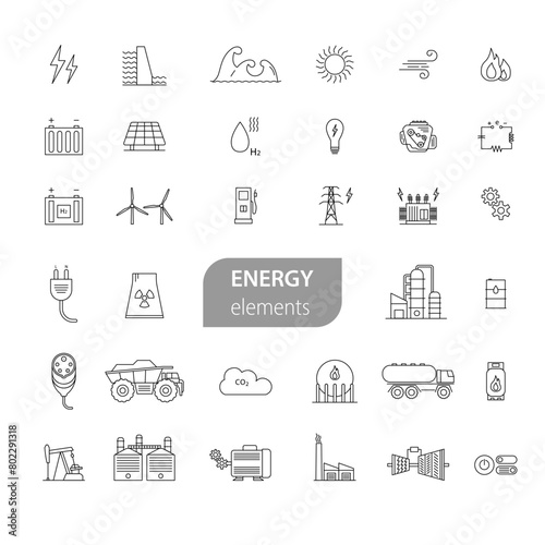 energy element, energy icon with simple line graphic