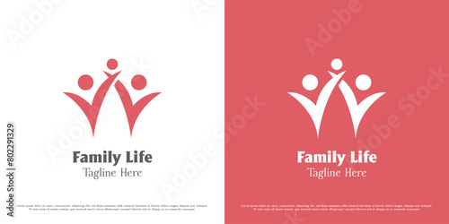 Happy family logo design illustration. Silhouettes of people family father mother child baby adult warm warm gentle care support help charity grateful emotion. Abstract minimal simple icon symbol.