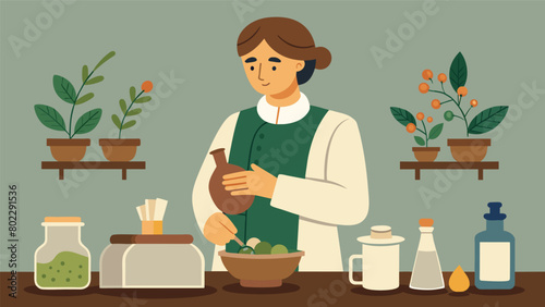 Herbal remedies Learn about the natural remedies used by colonial settlers as an herbalist demonstrates the process of creating medicinal tinctures. Vector illustration