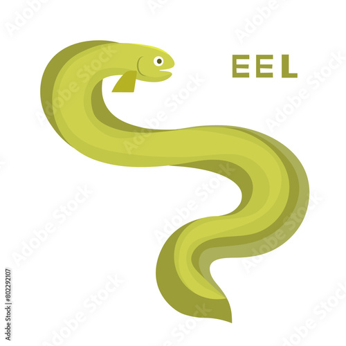 Eel fish. Vector cartoon color green image.