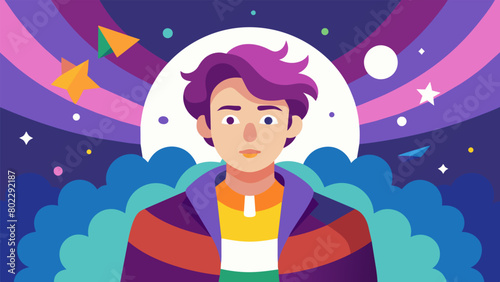 A series following a nonbinary character with gender dysphoria who uses their artistic talent to cope with their struggles and inspire others to be. Vector illustration