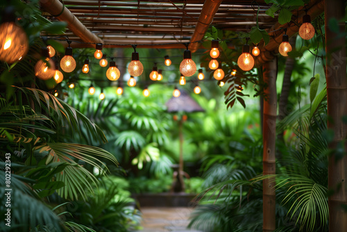 tropical garden with lanterns