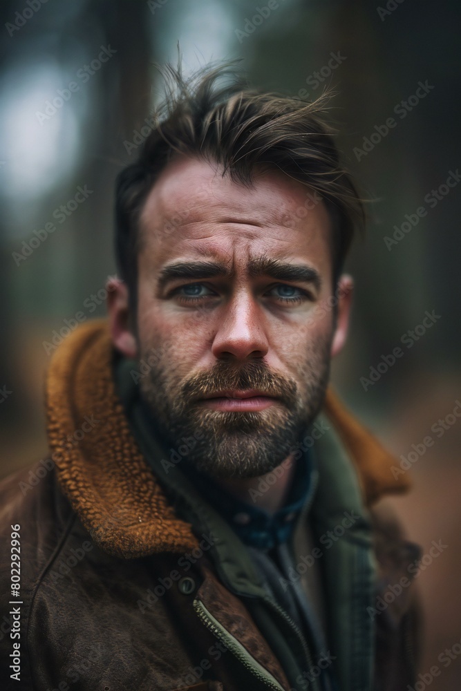 Portrait of a man with a beard in the autumn forest