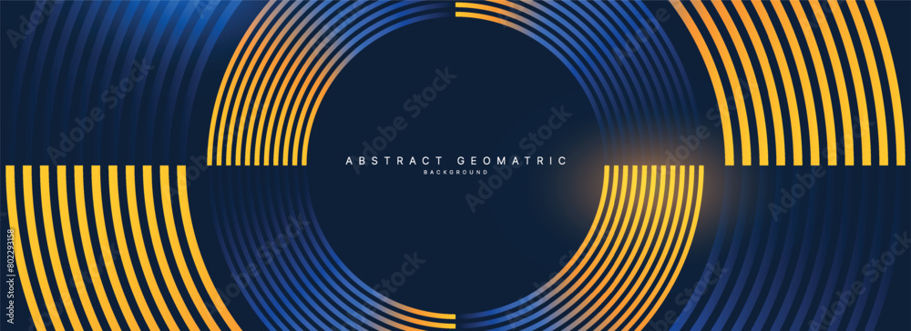 Abstract geomatric background with blue and orange gradient circle lines. Modern futuristic concept. Suit for presentation, website, cover, poster, banner with dark background. Abstract geomatric background with blue and orange gradient circle lines. Modern futuristic concept. Suit for presentation, website, cover, poster, banner with dark background.