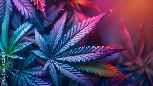 Psychedelic Neon Art: Colorful Cannabis Leaves in Vibrant Gradient Spectrum. Concept Psychedelic Art, Neon Colors, Cannabis Leaves, Vibrant Spectrum, Colorful Gradient © Anastasiia