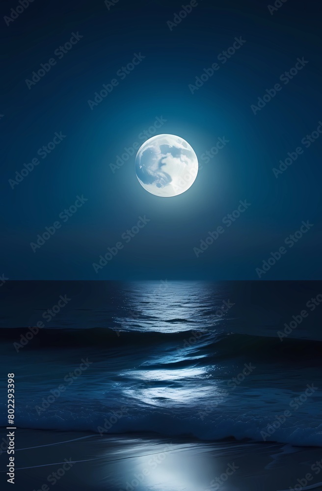 Fototapeta premium Full moon over the ocean at night. Romance.