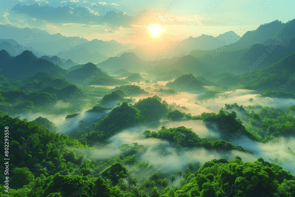 Top view of verdant scenery in South East Asia
