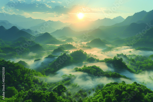 Top view of verdant scenery in South East Asia