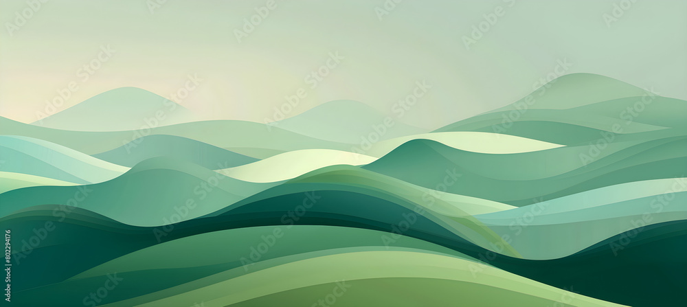 A serene and peaceful abstract illustration of green hills and mountains, ideal for background wallpaper design. A serene and peaceful abstract illustration of green hills and mountains, ideal for background wallpaper design.