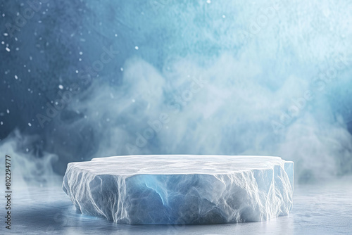 3d ice crack podium or 3d ice crack dais stage podium. Blank product stage. Round pedestal or platform, background for product presentation.