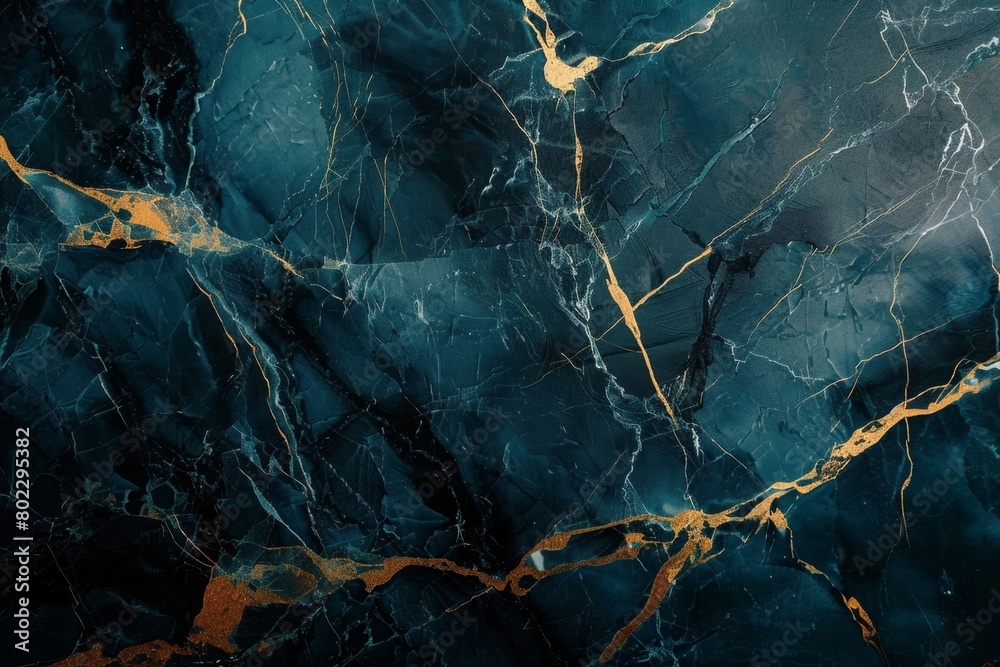 A dark blue marble surface with golden veins, showcasing the beauty of deep blues and shimmering gold accents, Generative AI