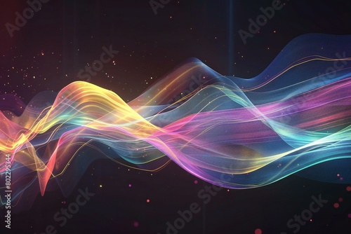 Abstract colorful lines on a dark background with bokeh effect