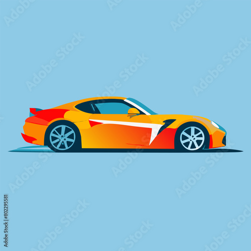 side view of a sports car with beautiful patterns, vector illustration flat 2