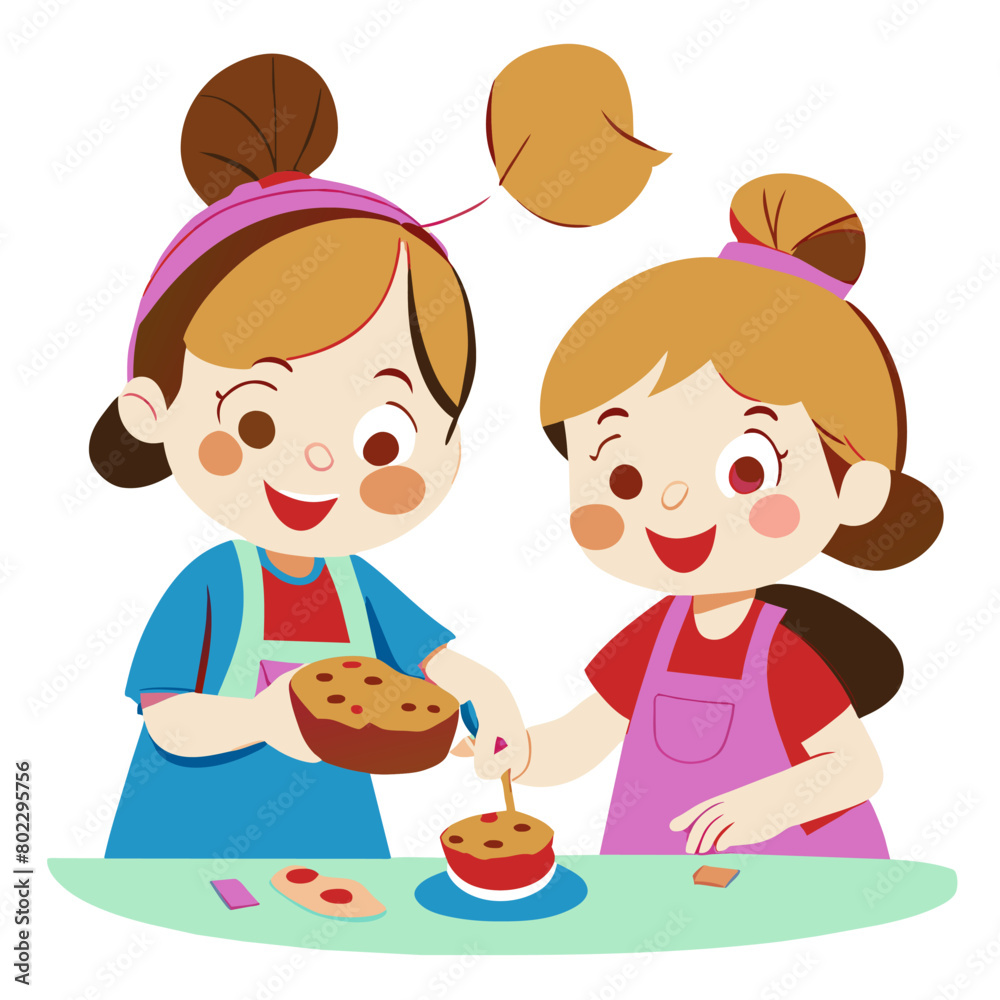 draw two kids can i have a cookie, mom, vector illustration flat 2