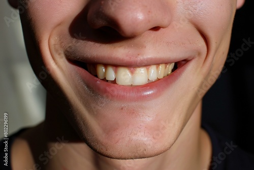 Close-up of a young man's teeth with a smile