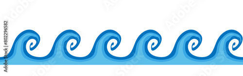 Sea waves seamless border. Wave silhouette. Waves on a white background. Vector clipart.