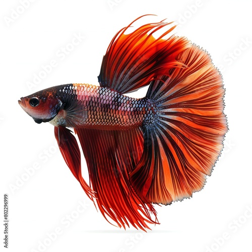 Capture the moving moment of red siamese fighting fish isolated on white background, betta fish
