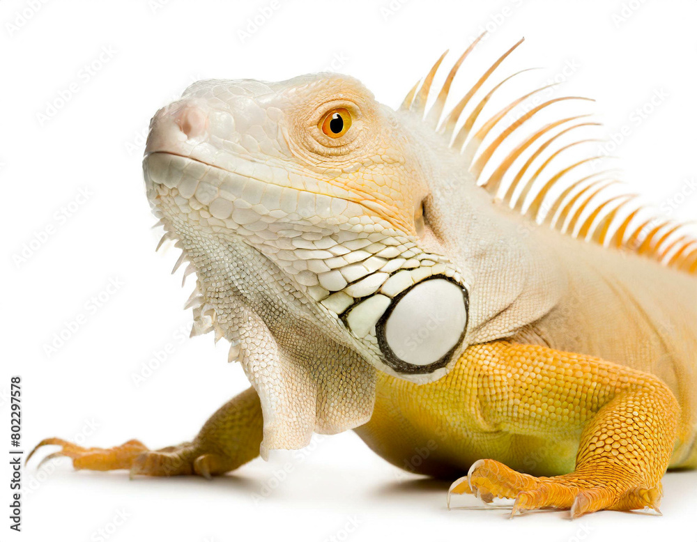 Fototapeta premium Albino Leguan isoliert auf weißen Hintergrund, Freisteller