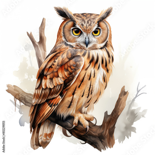 A watercolor owl with white background photo