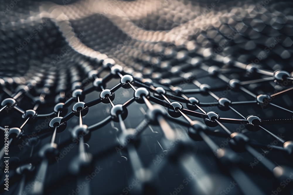 Fototapeta premium a vast expanse of black molecular grid, eloquently shaping a smooth wavy pattern