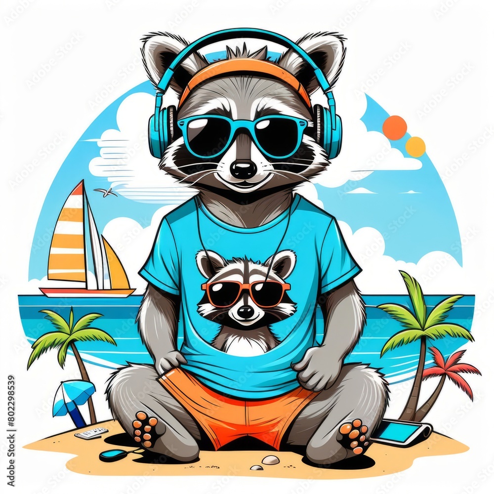 Fototapeta premium raccoon on the beach created with generative AI software.