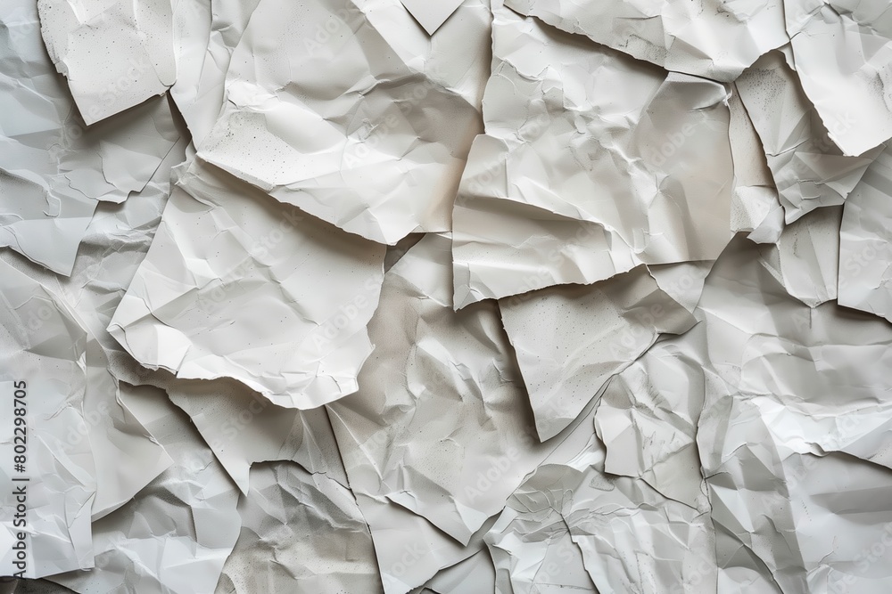 Obraz premium A high-resolution image showcasing the texture of a crumpled white paper, ideal for backgrounds or artistic concepts