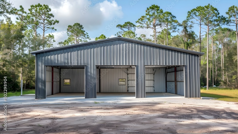 Steel commercial garage building with straight walls for durability and functionality. Concept Steel Buildings, Commercial Garages, Straight Walls, Durability, Functionality Steel commercial garage building with straight walls for durability and functionality. Concept Steel Buildings, Commercial Garages, Straight Walls, Durability, Functionality