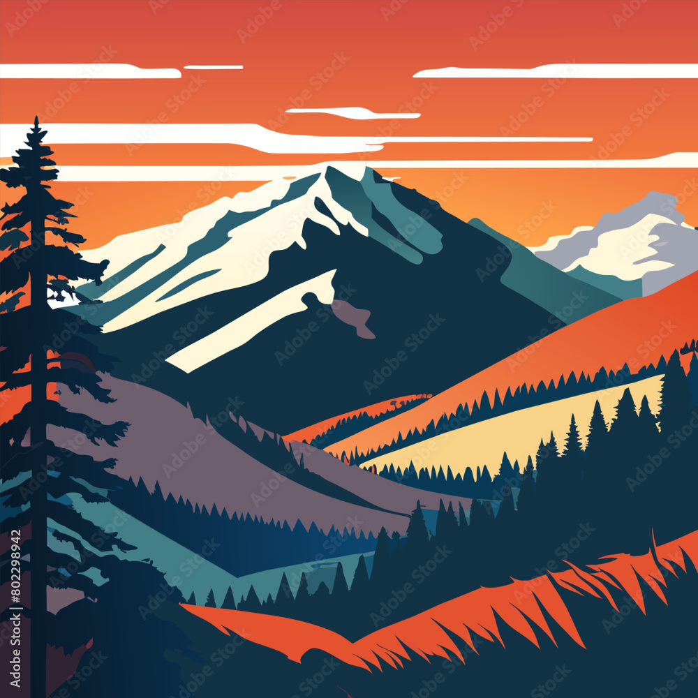 mountains with forest, vector illustration flat 2