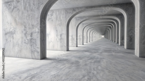 AI generated illustration of a modern hallway with pillars and concrete walls
