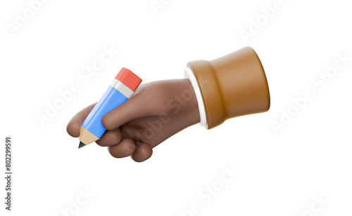 brown 3d hand holding pencil, transparent background
