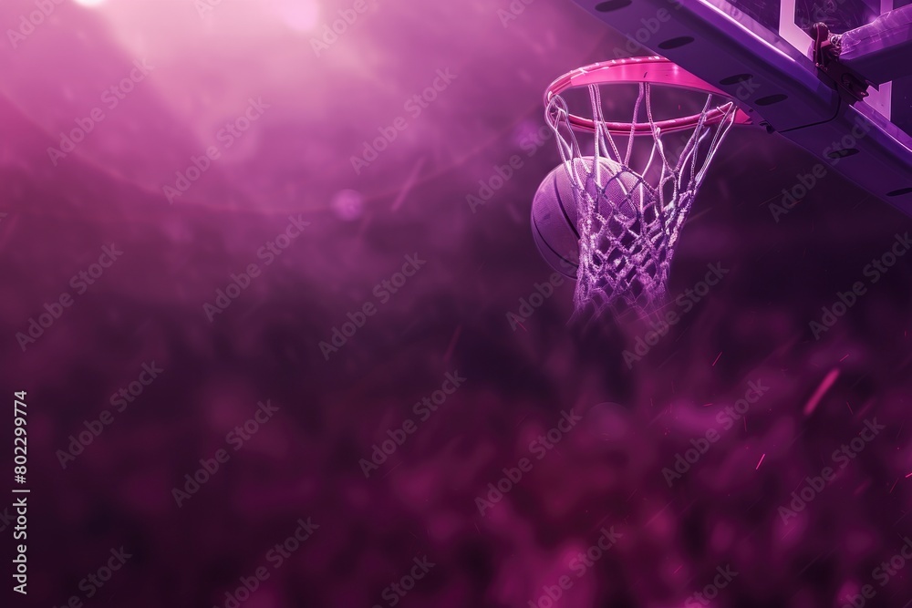 Basketball with a blurred crowd in the foreground and purple hues, showcasing the games energy.