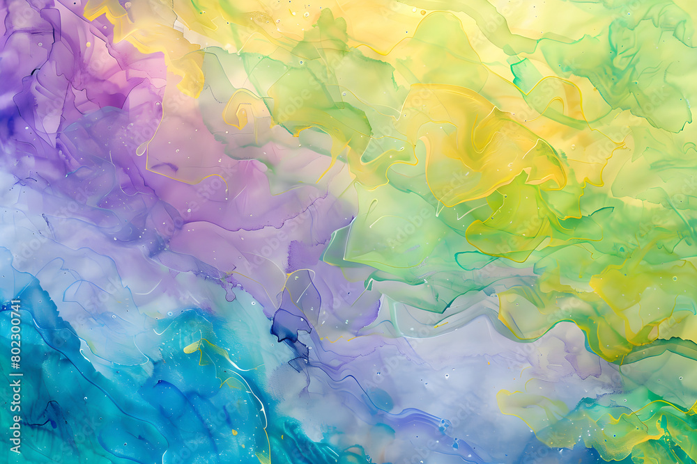 A vibrant, abstract watercolor painting in pastel colors, suitable for greeting cards, posters, and designs.