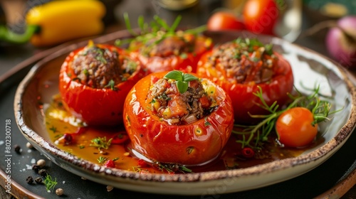 Armenian cuisine. Tomatoes stuffed with minced lamb. 