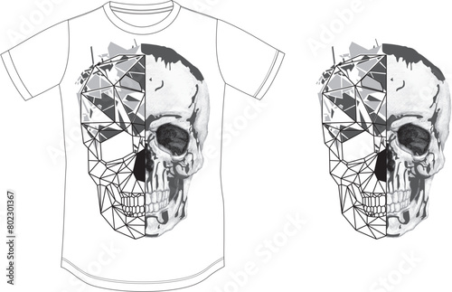stylish fashion geometric half skull shirt