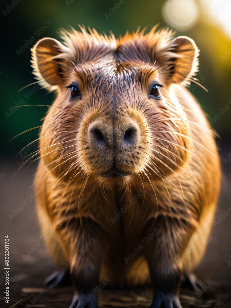 A tranquil scene of a capybara, the world’s largest rodent, basking in the soft glow of the golden hour. Surrounded by lush greenery, its calm demeanor and warm. A tranquil scene of a capybara, the world’s largest rodent, basking in the soft glow of the golden hour. Surrounded by lush greenery, its calm demeanor and warm.