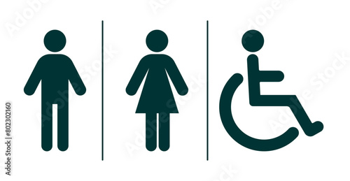 Green toilet, male, female and disabled icons on white background