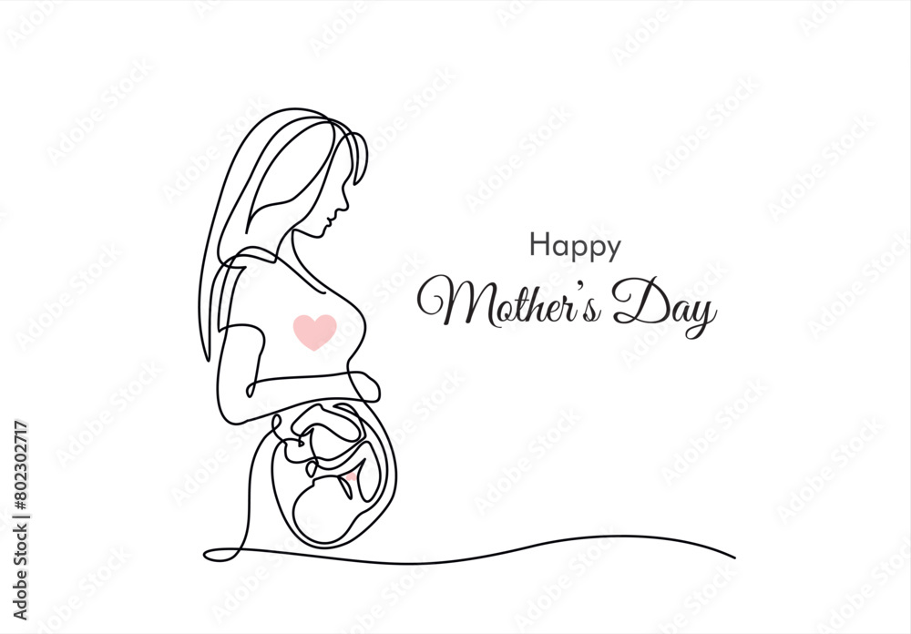 Obraz premium Pregnant mother continuous one line drawing. mother's day concept