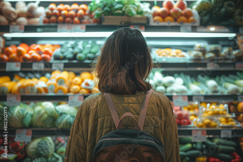 Consumer Contemplating Fresh Produce at a Grocery Store