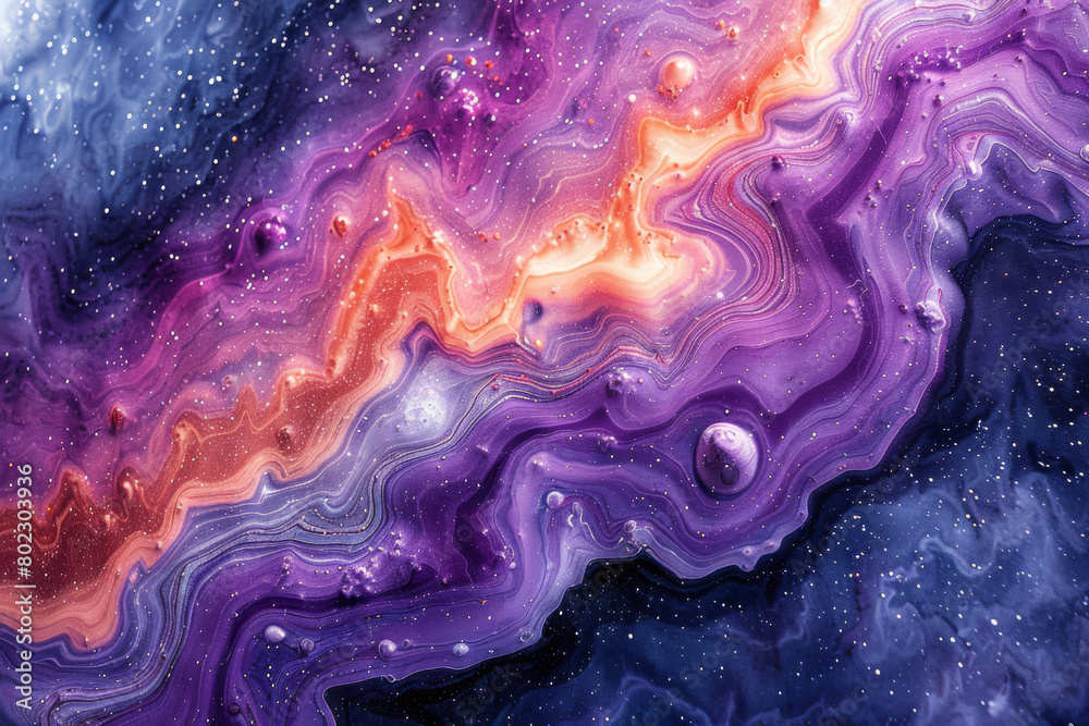 Lavender and Peach Fluid Art Painting with Celestial Touch
