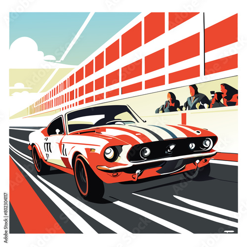 pit lane mustang car race cup 60s  vector illustration flat 2