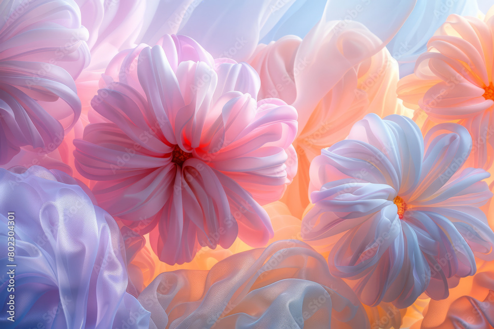 Ethereal Floral Fabric Illusion, Soft Pastel Tones Blend Ethereal Floral Fabric Illusion, Soft Pastel Tones Blend