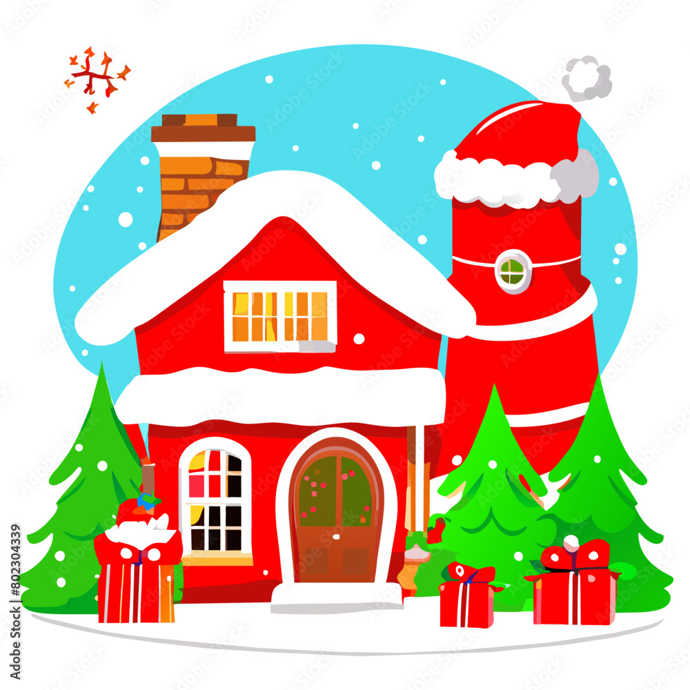 detailed santa clauss flat house celebrates christmas, vector illustration flat 2