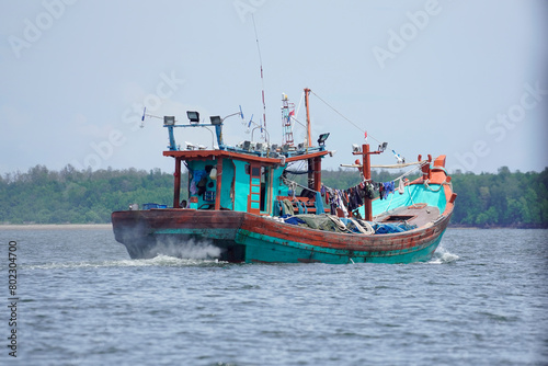 Traditional Indonesian wooden fishing boat