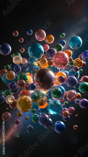 Vibrant cosmic marbles floating in space. photo