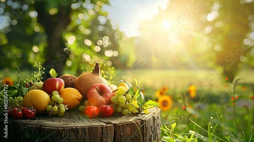 arm wood nature field fruit table product grass garden background stand green food. Nature wood landscape morning farm outdoor sky podium forest stump beauty sun scene platform view beautiful trunk photo