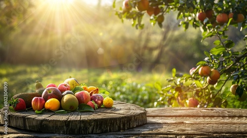 arm wood nature field fruit table product grass garden background stand green food. Nature wood landscape morning farm outdoor sky podium forest stump beauty sun scene platform view beautiful trunk photo