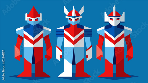 A set of origami soldiers in uniform standing tall in their red white and blue armor showcasing the bravery and dedication of the nations defenders.. Vector illustration