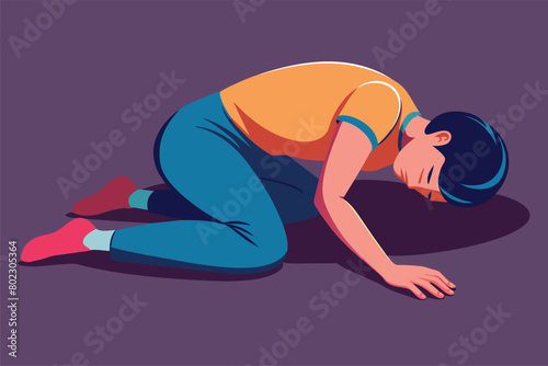 Person in a curled-up position seeking solace, vector cartoon illustration. photo